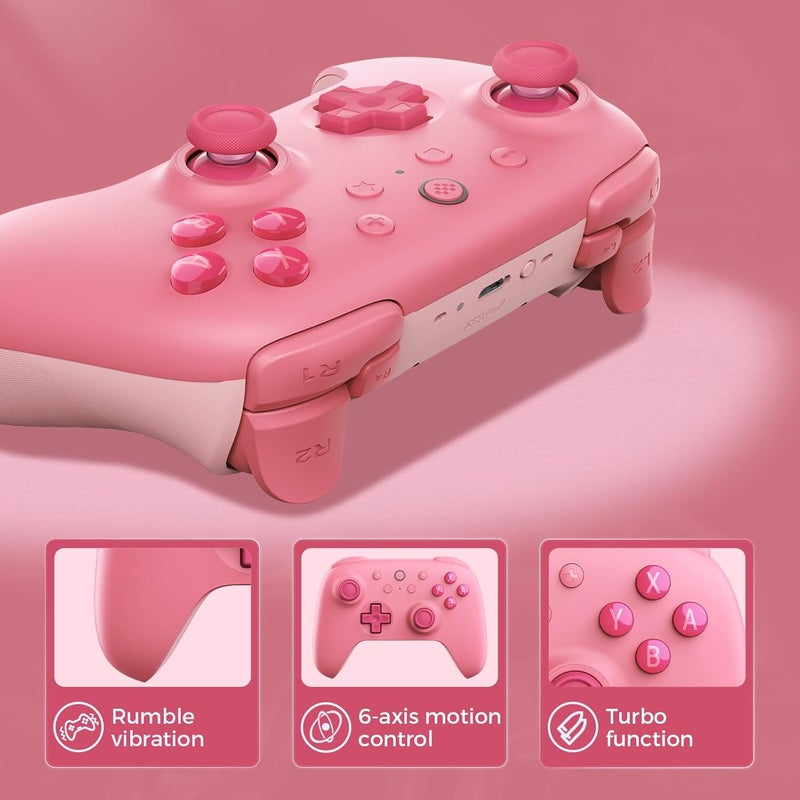 AKNES 8BitDo Ultimate 2C Bluetooth Controller for Switch, Switch 2, Hall Effect Joysticks, Wake-up Switch 1, Non-linear Digital Triggers, Remappable L4/R4 Bumpers, 6-axis Motion Control and Rumble Vibration- Pink - Image 4